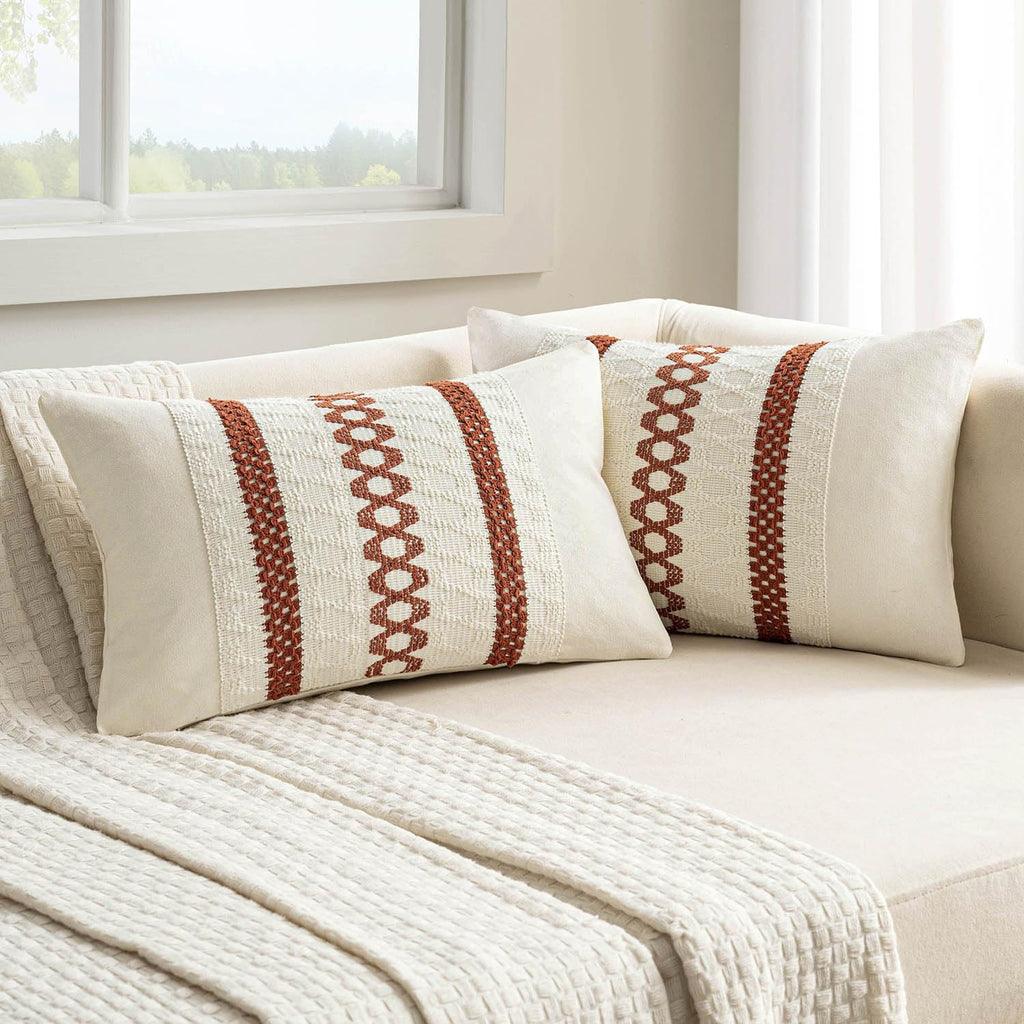 Set of 2 18x18 Inch Sage Green Macrame Woven Boho Farmhouse Pillow Covers Retro Cotton Cushion Cases for Sofa Bed Chair Summer Spring Decor