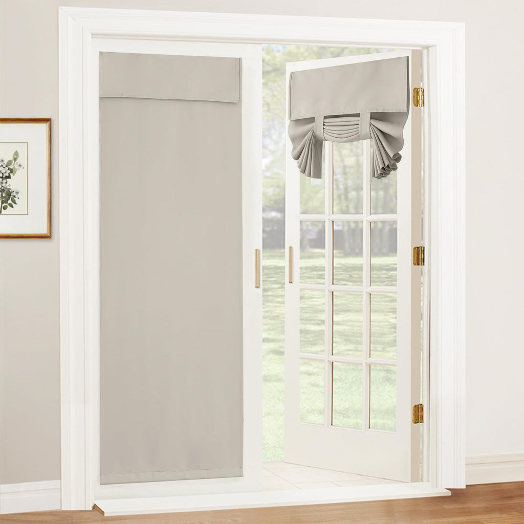 RYB HOME Blackout French Door Curtain - Privacy Thermal Insulated Window Shades for Patio Kitchen Front Entry Back Door Glass Window, Self Adhesive No Drill, 1 Panel, 26" W x 69" L, Black