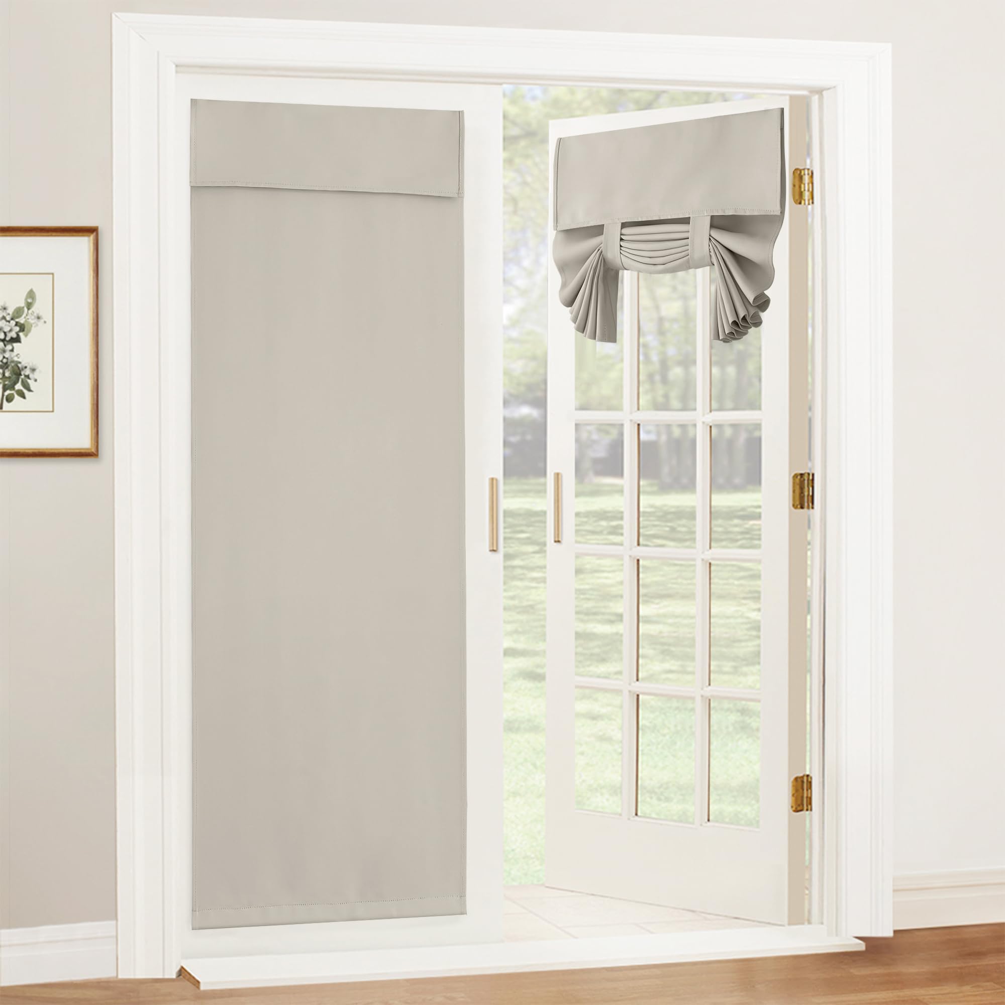 RYB HOME Blackout French Door Curtain - Privacy Thermal Insulated Window Shades for Patio Kitchen Front Entry Back Door Glass Window, Self Adhesive No Drill, 1 Panel, 26" W x 69" L, Black