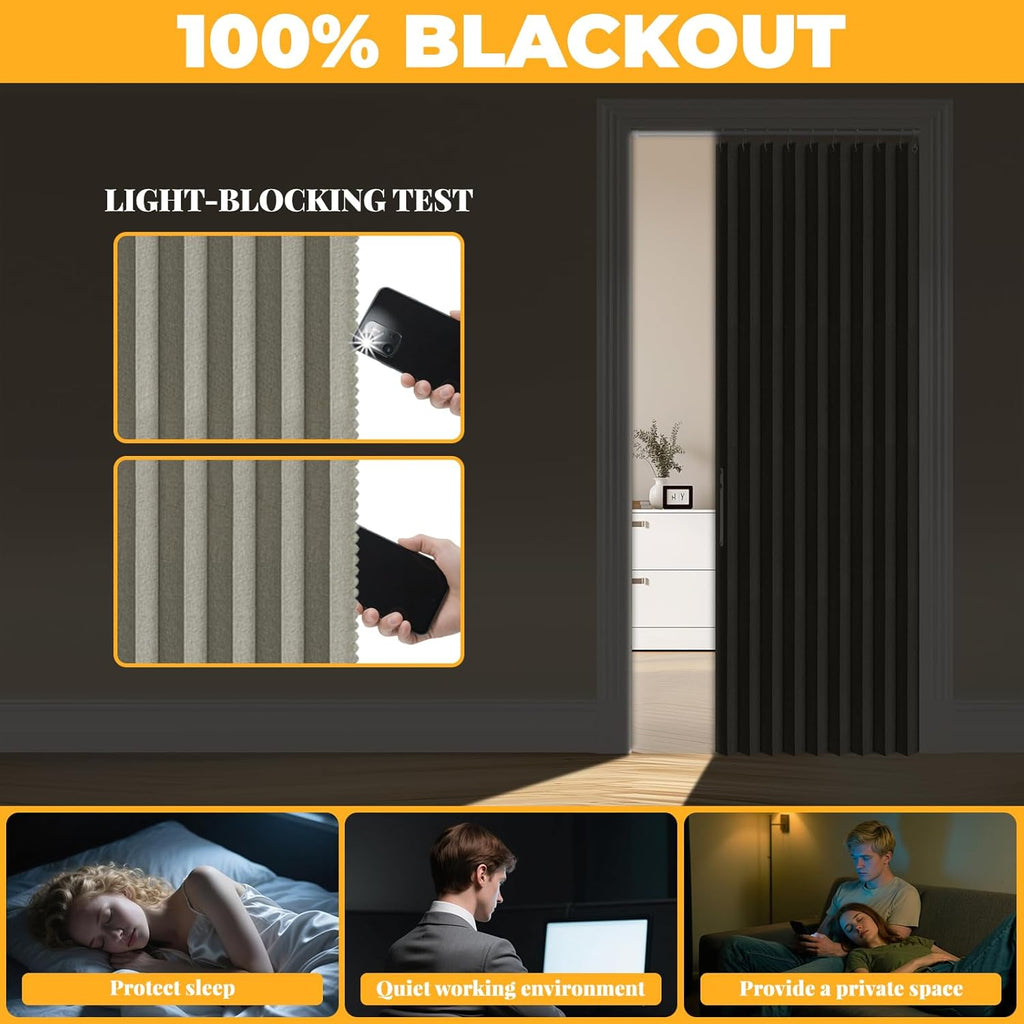 AJAZZ 100% Blackout Accordion Door Magnetic Door Curtain Folding Closet Doors Curtain Invisible Applicable Bedroom Room Living Room Doorway （Grey 42" W x 78" L 1 Panel