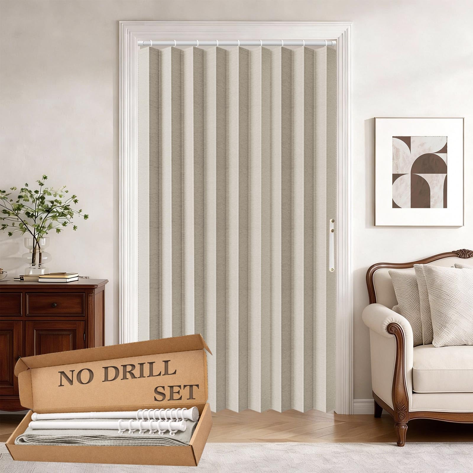 Jilron 100% Blackout Fabric Folding Door Curtain with Magnetic Closure - Accordion Style for Sliding Doors, Closets,Wardrobe and Temporary Door Solutions Doorway Curtains（W42 x L78, Black，1 Panel）
