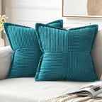 MIULEE Decorative Throw Pillow Covers for Couch Bed Livingroom 20x20 Inch Set of 2 Beige Boho Accent Throw Pllows Broadside Striped Patchwork Soft Corduroy Pillowcases