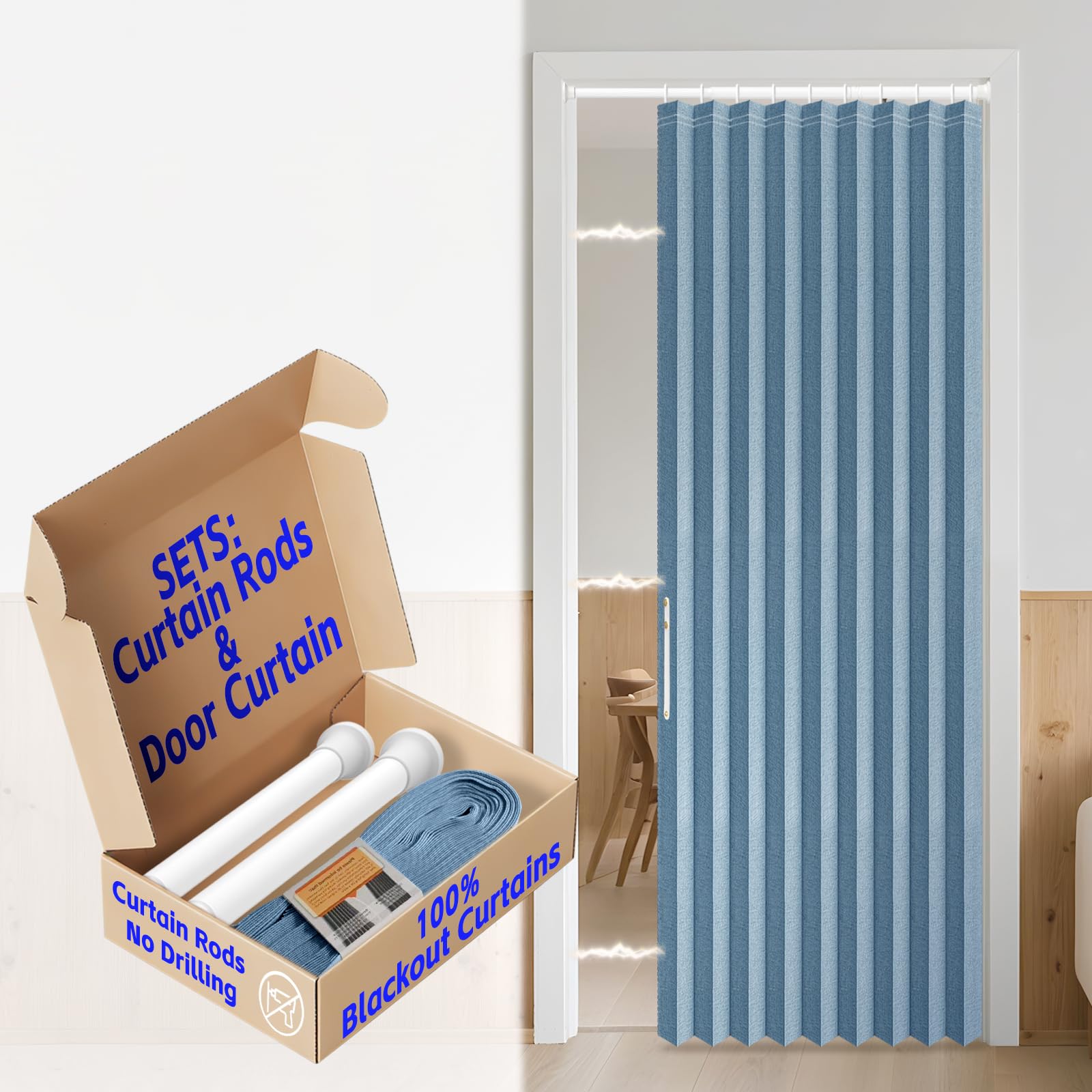 AJAZZ 100% Blackout Accordion Door Magnetic Door Curtain Folding Closet Doors Curtain Invisible Applicable Bedroom Room Living Room Doorway （Grey 42" W x 78" L 1 Panel