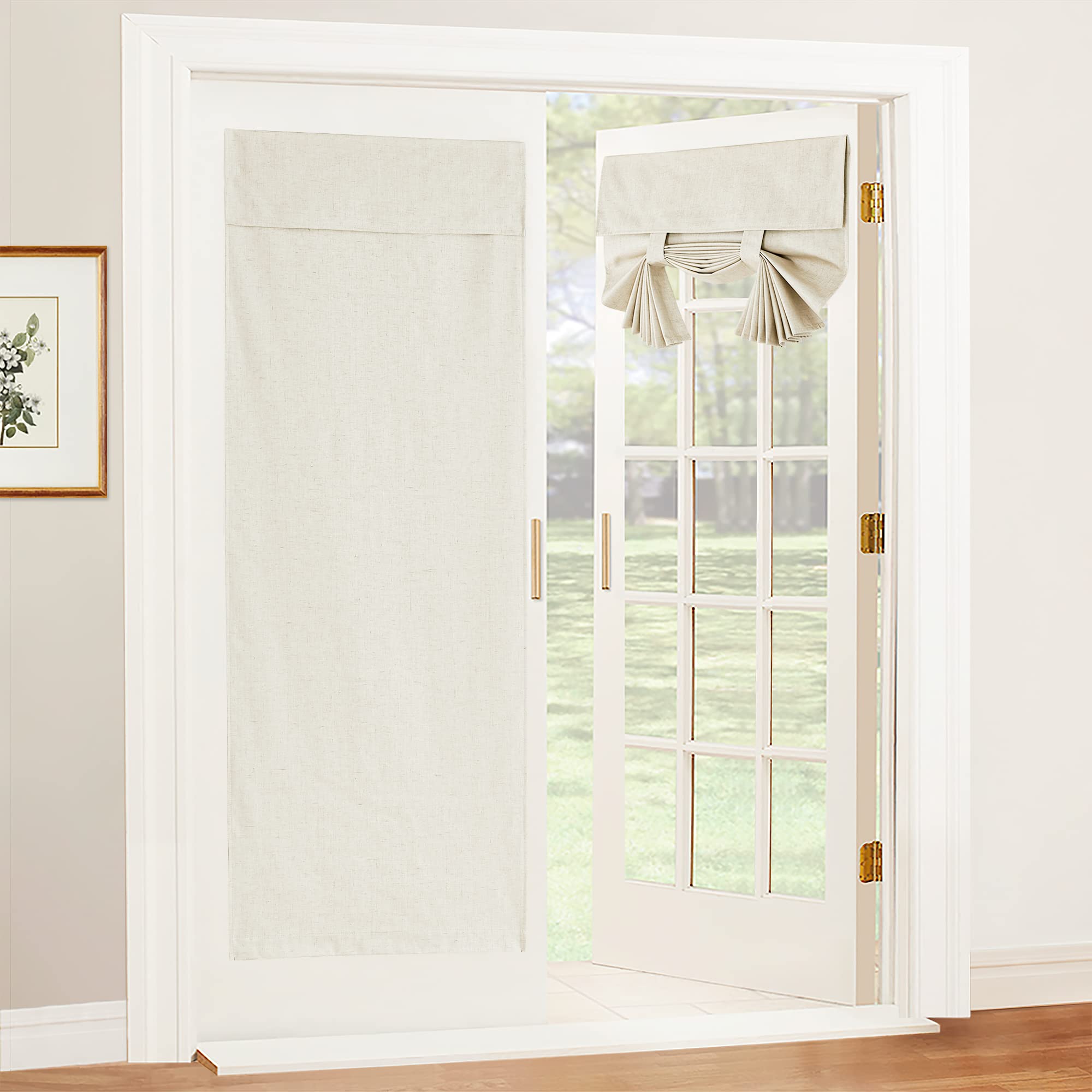 RYB HOME Blackout French Door Curtain - Privacy Thermal Insulated Window Shades for Patio Kitchen Front Entry Back Door Glass Window, Self Adhesive No Drill, 1 Panel, 26" W x 69" L, Black