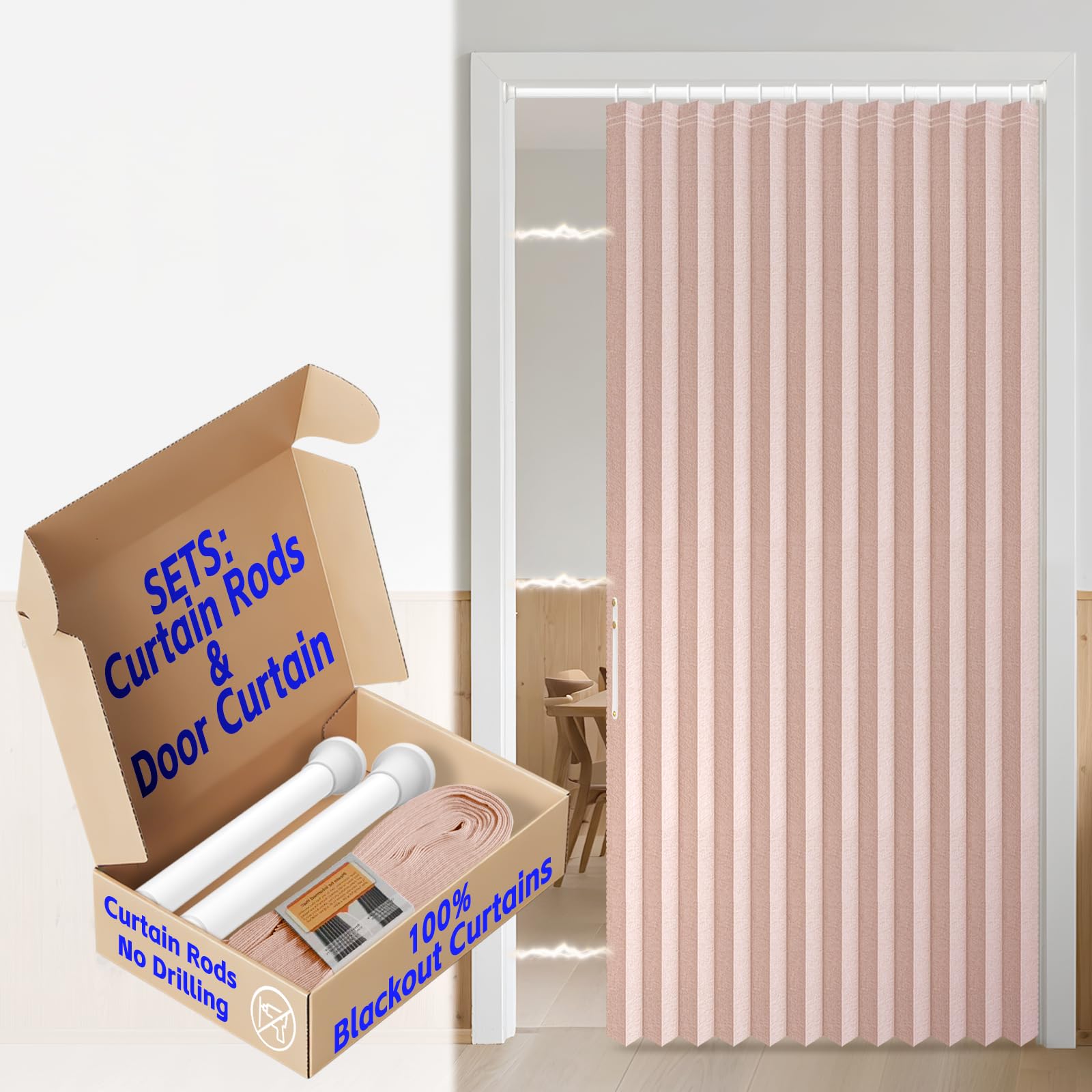 AJAZZ 100% Blackout Accordion Door Magnetic Door Curtain Folding Closet Doors Curtain Invisible Applicable Bedroom Room Living Room Doorway （Grey 42" W x 78" L 1 Panel