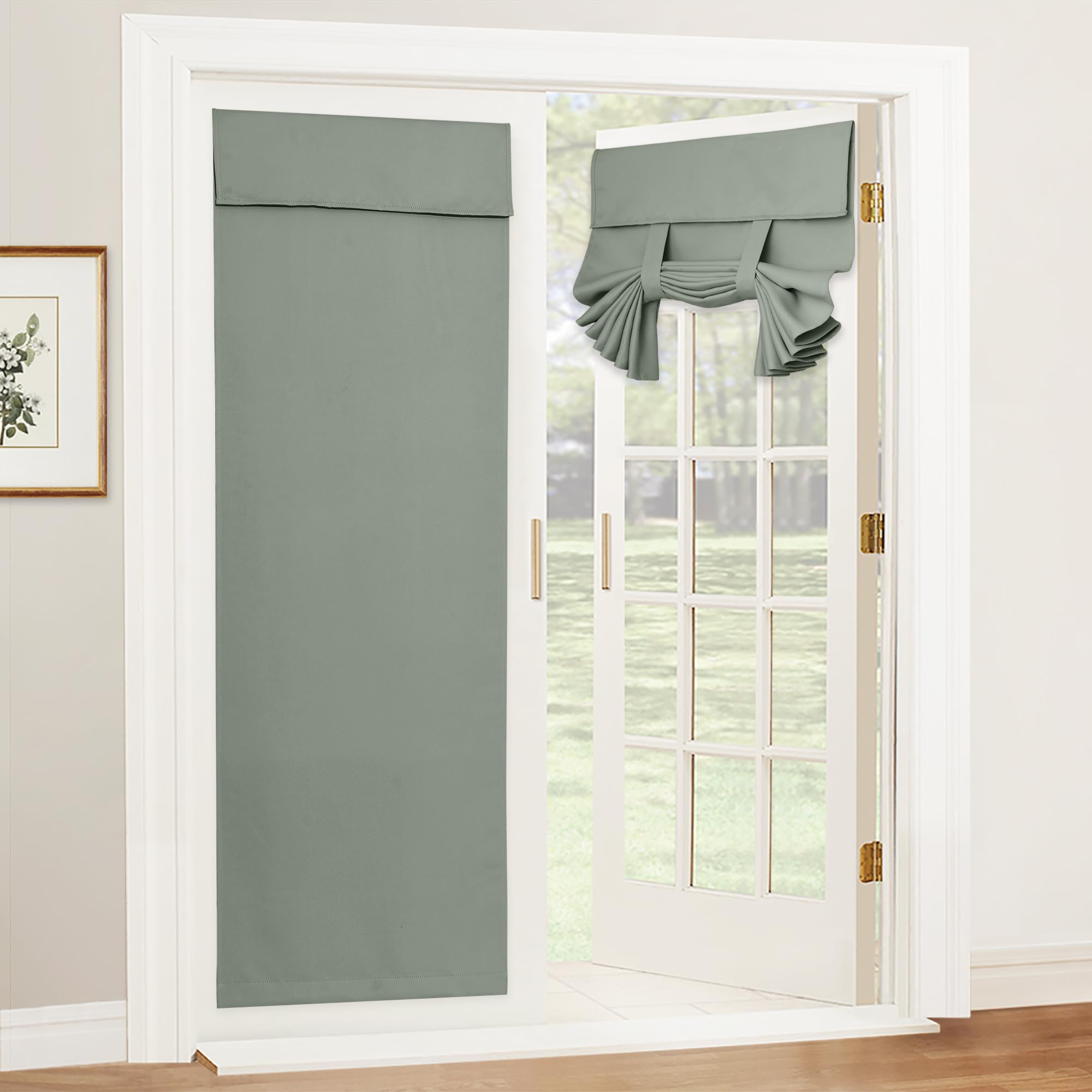 RYB HOME Blackout French Door Curtain - Privacy Thermal Insulated Window Shades for Patio Kitchen Front Entry Back Door Glass Window, Self Adhesive No Drill, 1 Panel, 26" W x 69" L, Black