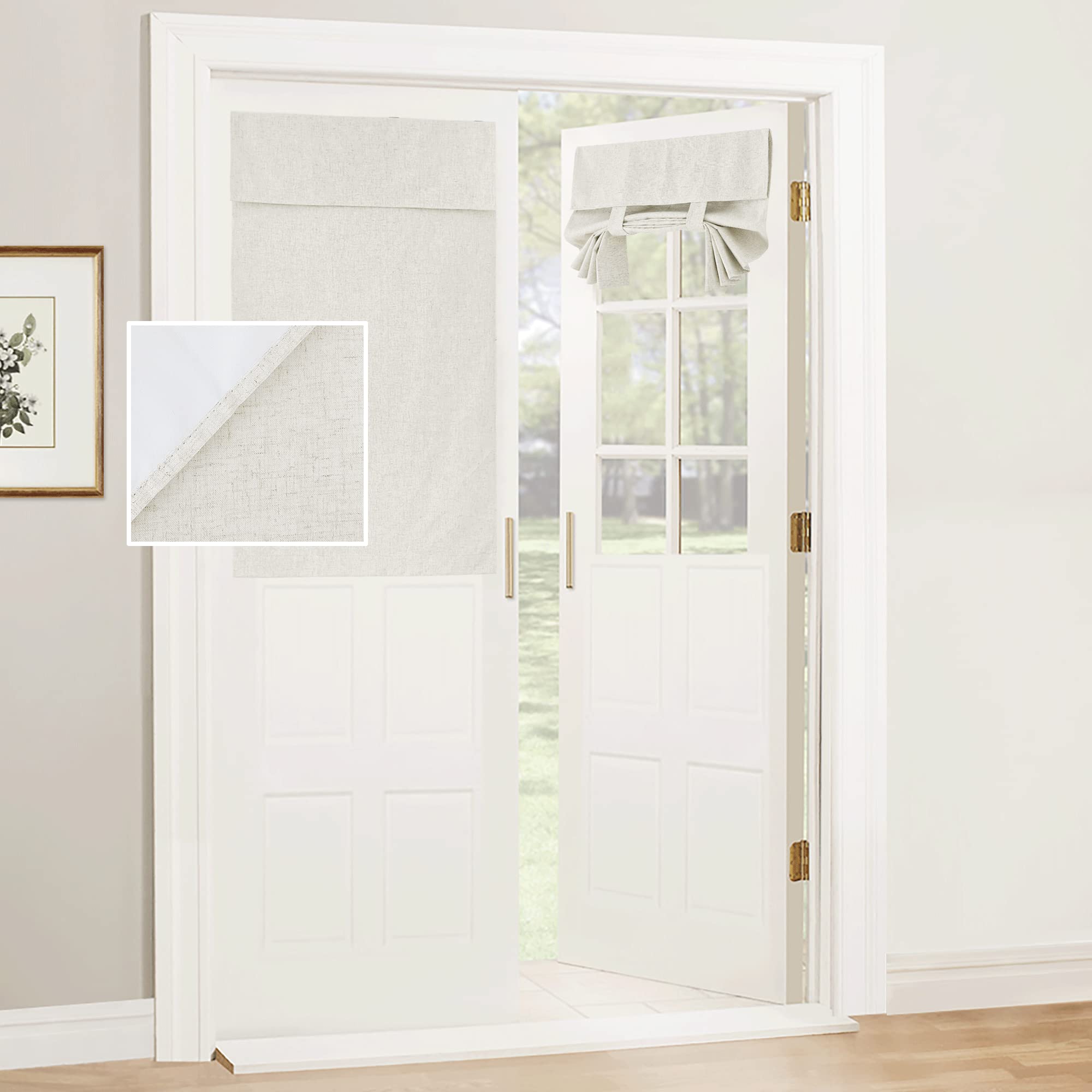 RYB HOME Blackout French Door Curtain - Privacy Thermal Insulated Window Shades for Patio Kitchen Front Entry Back Door Glass Window, Self Adhesive No Drill, 1 Panel, 26" W x 69" L, Black