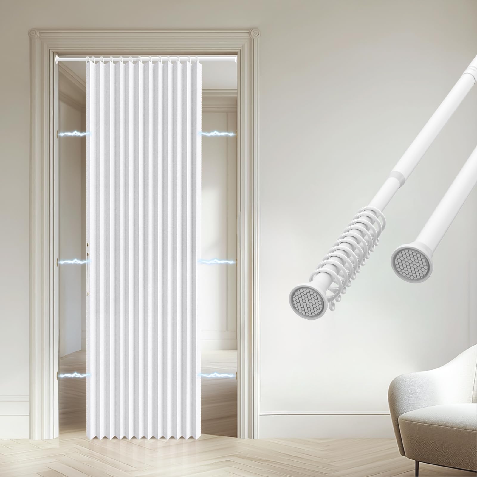 Accordion Door Curtain - 100% Light-Blocking Bedroom Door Curtain with Included Rod for Easy Installation, Suitable for Doorway Privacy Grey 43" W x 78" L