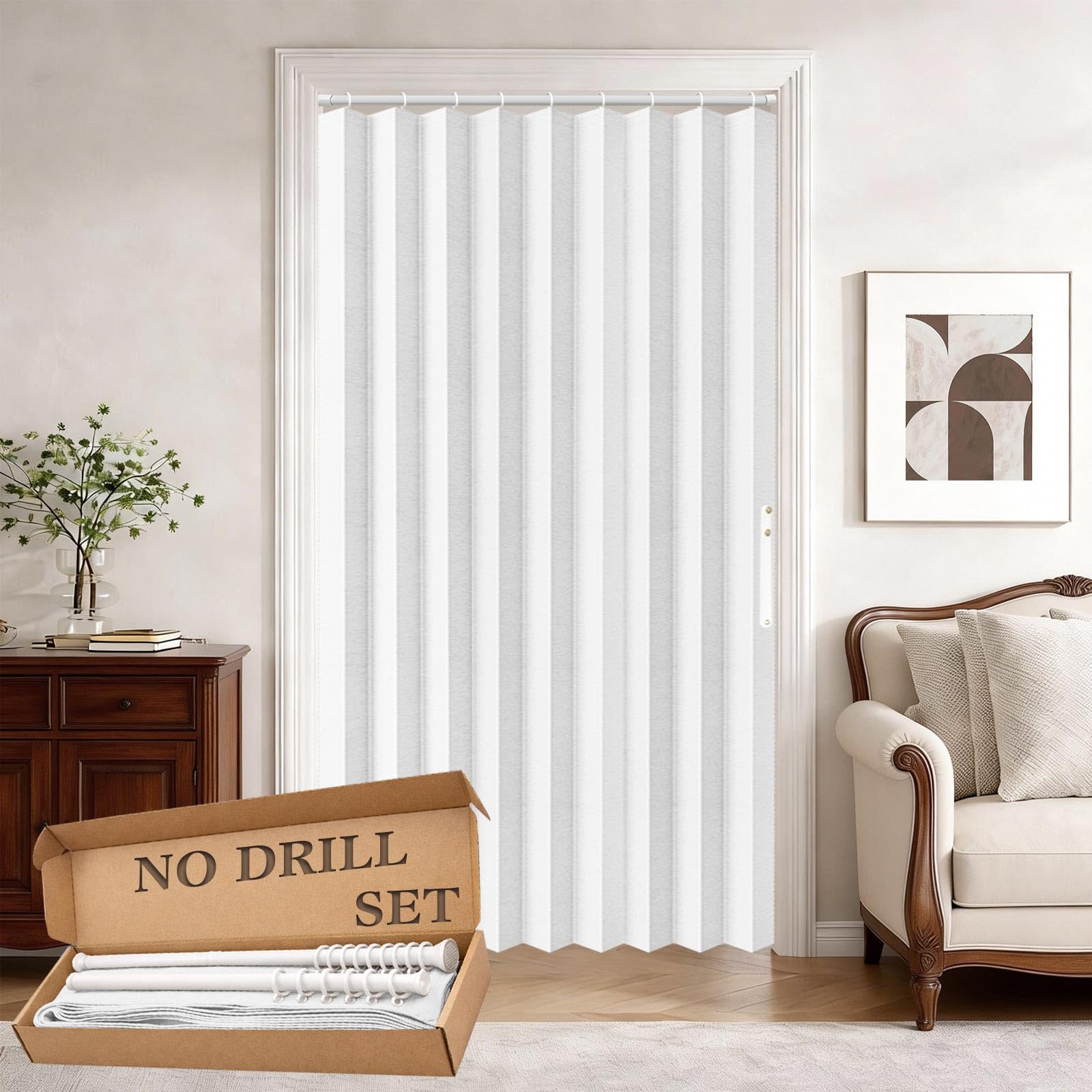 Jilron 100% Blackout Fabric Folding Door Curtain with Magnetic Closure - Accordion Style for Sliding Doors, Closets,Wardrobe and Temporary Door Solutions Doorway Curtains（W42 x L78, Black，1 Panel）