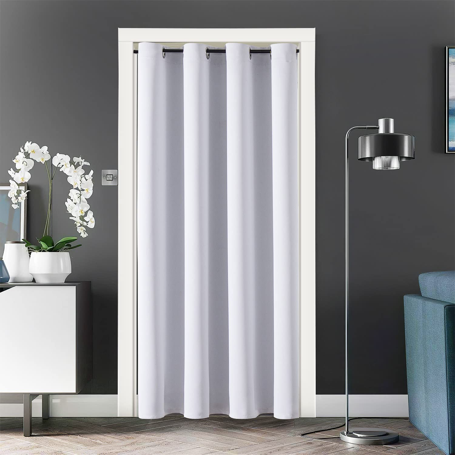 ChrisDowa Blackout Door Curtains for Doorway Privacy, Grommet Closet Curtains for Bedroom Closet Door, Thermal Insulated Temporary Doorway Cover Room Divider Drapes (1 Panel, Dark Grey, 34 x 80 Inch)