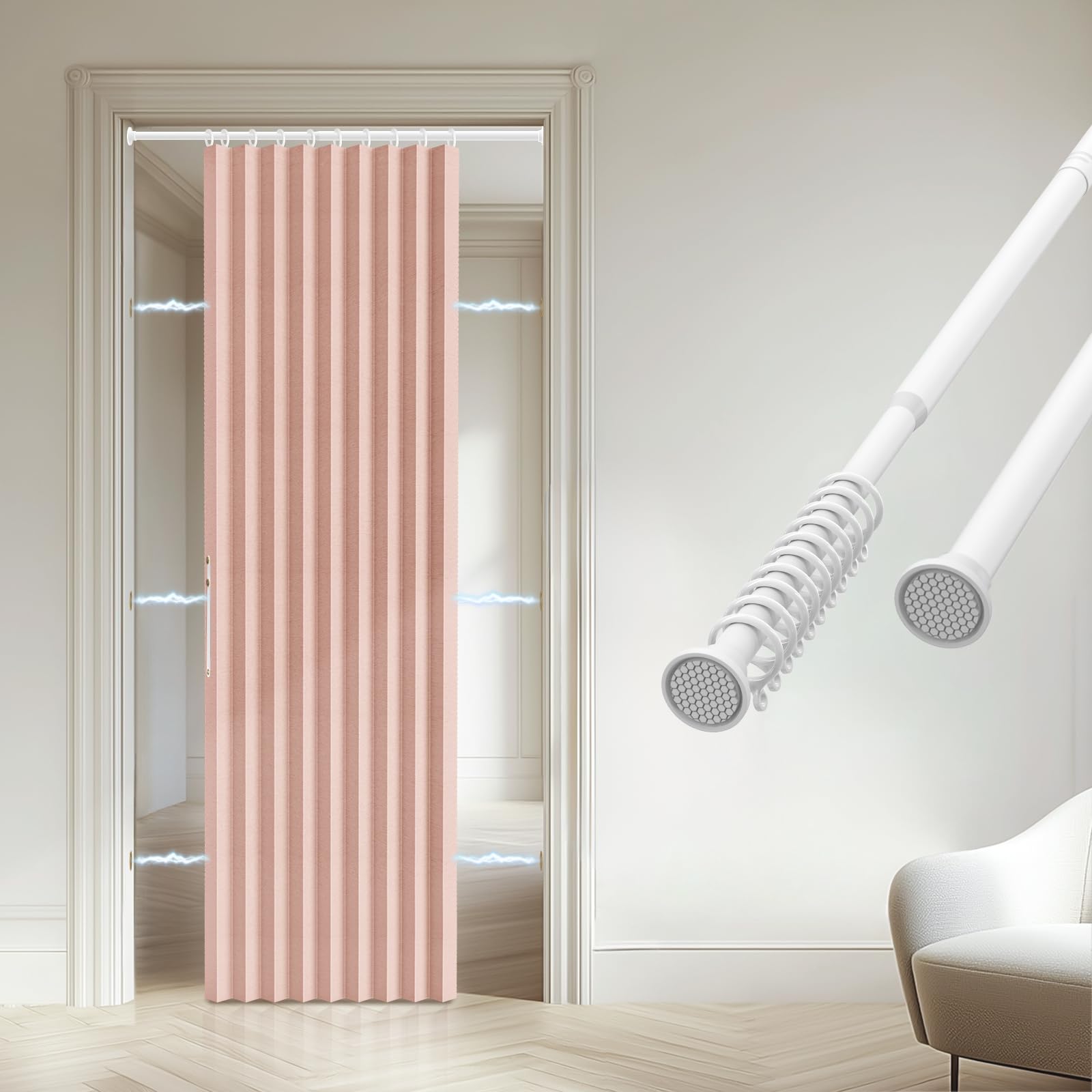 Accordion Door Curtain - 100% Light-Blocking Bedroom Door Curtain with Included Rod for Easy Installation, Suitable for Doorway Privacy Grey 43" W x 78" L