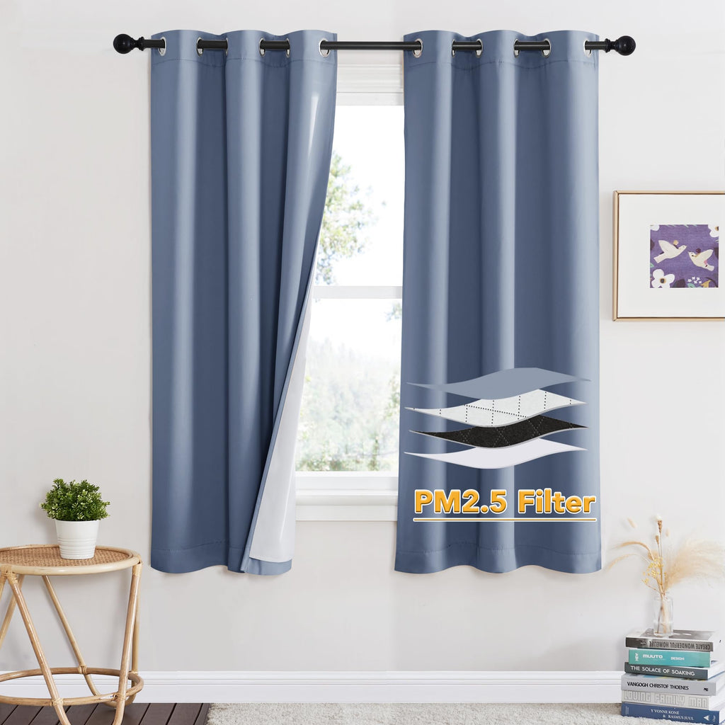 RYB HOME Dustproof Curtains for Large Window, Soundproof Thermal Insulated Blackout Curtains for Sliding Glass Door Furance Office Dorm Bedroom Living Room, Silver Grey, W62 x L95 inch, 2 Panels
