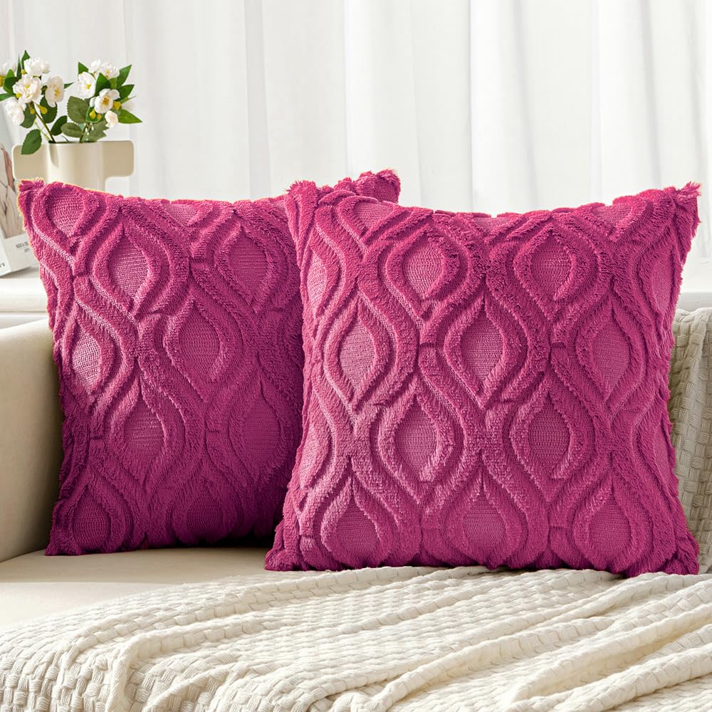 Set of 2 18x18 Inch Mustard Yellow Soft Plush Faux Wool Throw Pillow Covers Farmhouse Boho Decor for Sofa Bed Living Room