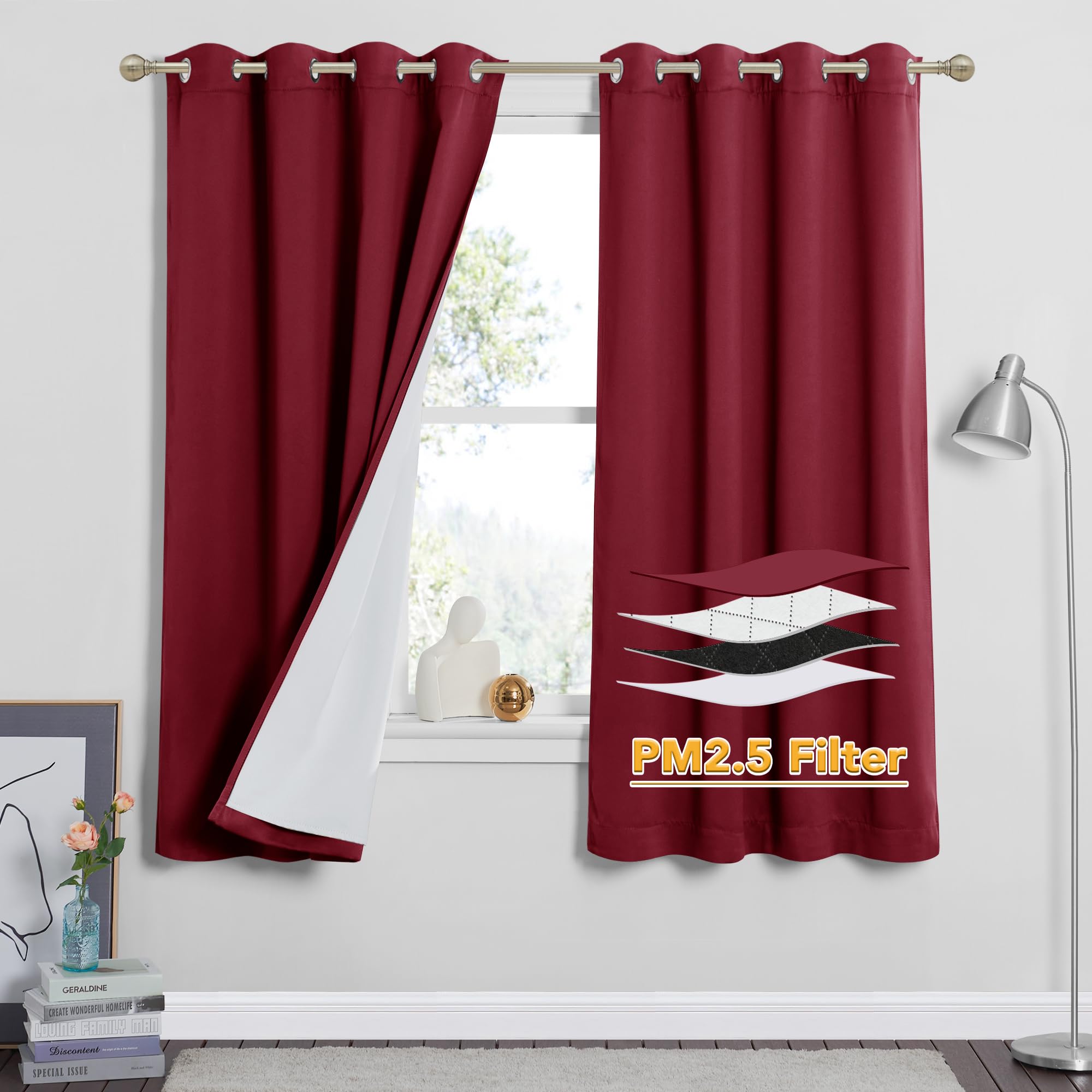 RYB HOME Dustproof Curtains for Large Window, Soundproof Thermal Insulated Blackout Curtains for Sliding Glass Door Furance Office Dorm Bedroom Living Room, Silver Grey, W62 x L95 inch, 2 Panels