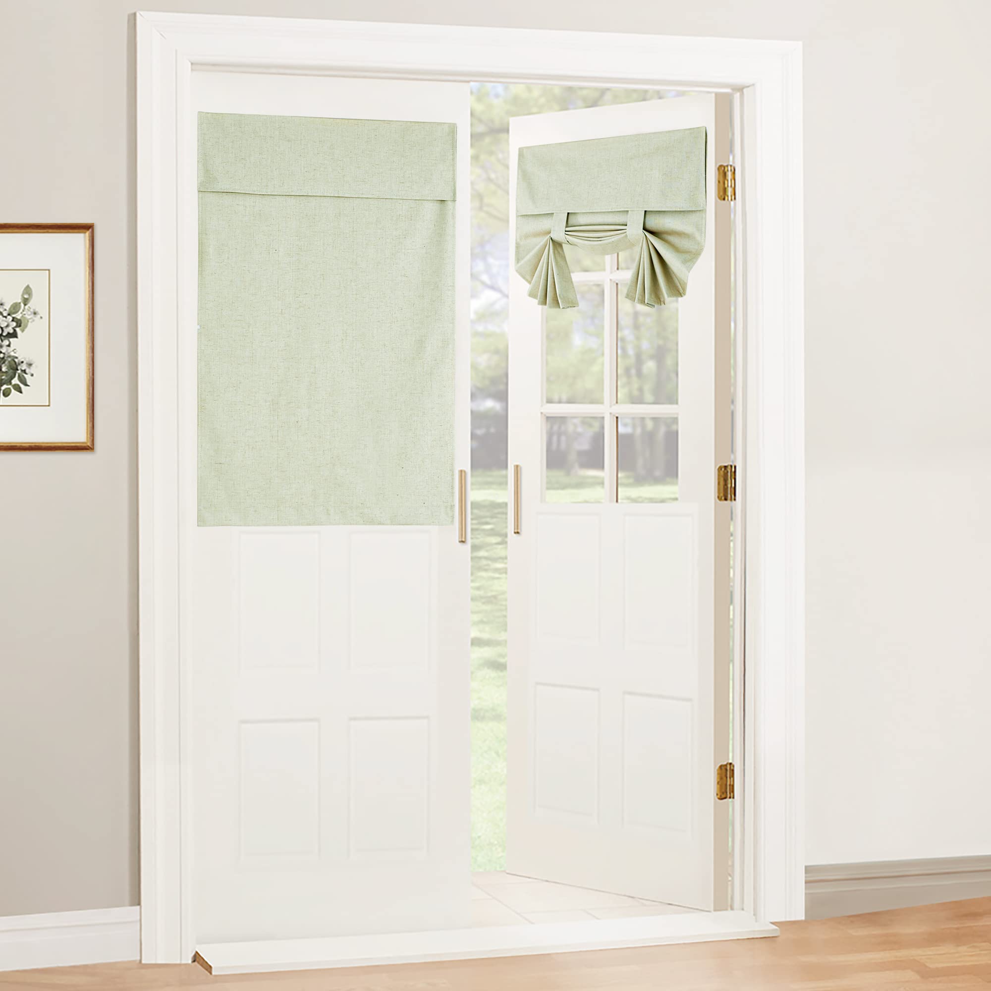 RYB HOME Blackout French Door Curtain - Privacy Thermal Insulated Window Shades for Patio Kitchen Front Entry Back Door Glass Window, Self Adhesive No Drill, 1 Panel, 26" W x 69" L, Black