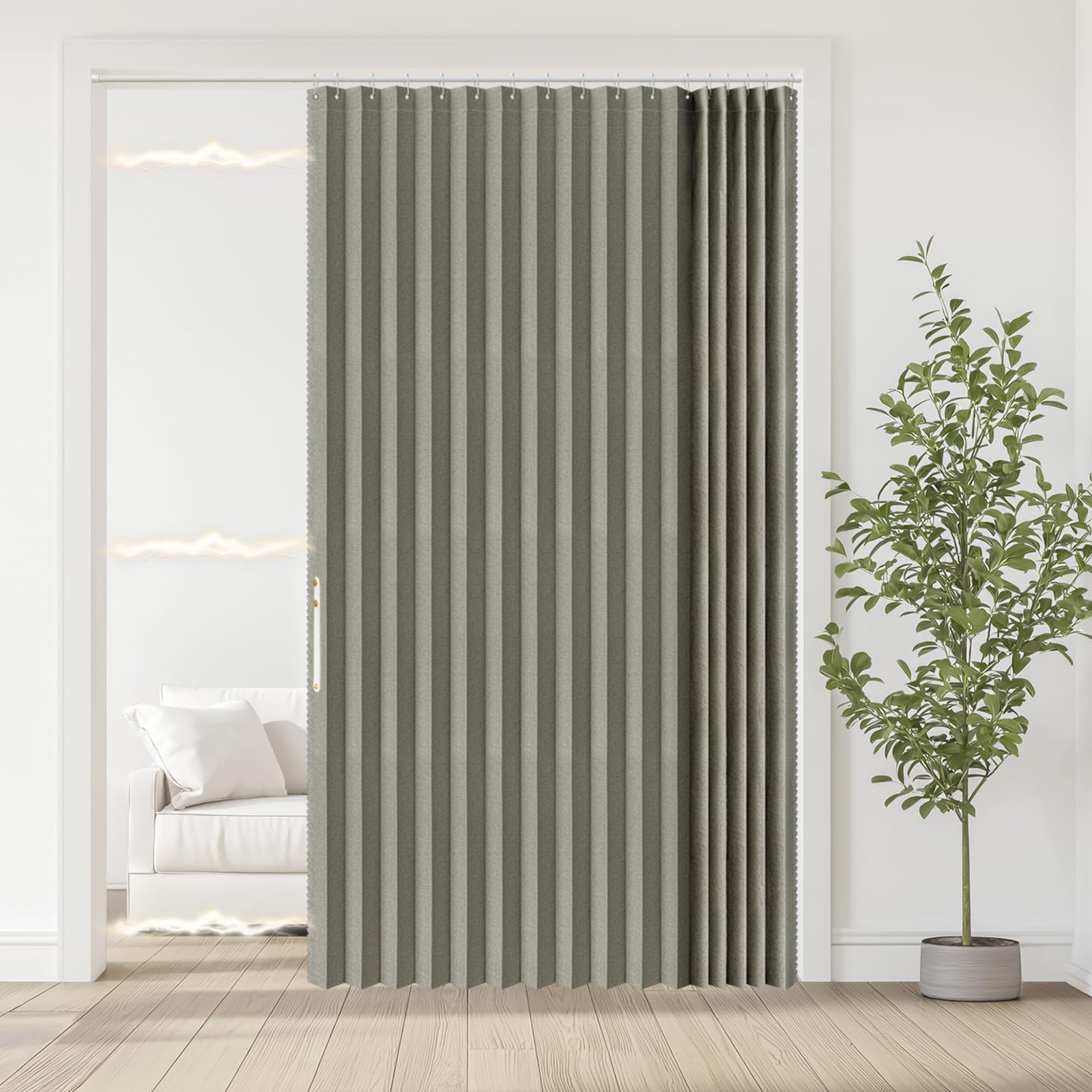 Jilron 100% Blackout Fabric Folding Door Curtain with Magnetic Closure - Accordion Style for Sliding Doors, Closets,Wardrobe and Temporary Door Solutions Doorway Curtains（W42 x L78, Black，1 Panel）