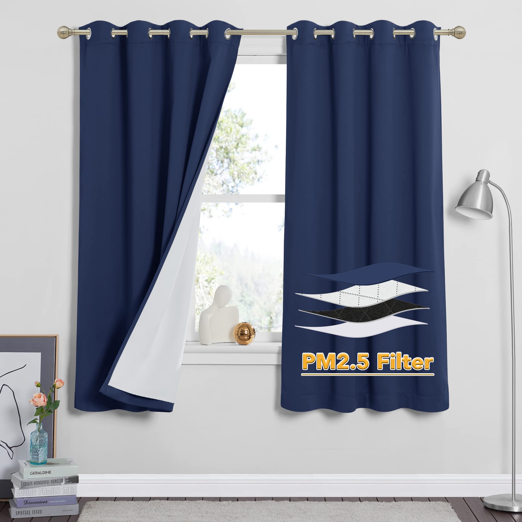 RYB HOME Dustproof Curtains for Large Window, Soundproof Thermal Insulated Blackout Curtains for Sliding Glass Door Furance Office Dorm Bedroom Living Room, Silver Grey, W62 x L95 inch, 2 Panels