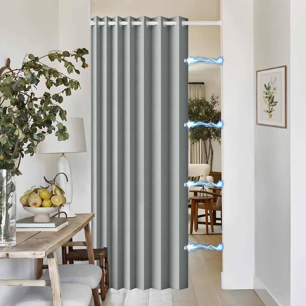 100% Blackout Privacy Door Curtain for Doorway, Magnetic Door Curtain for Closet & Hallway, 1 Panel, W45 x L80, Gray