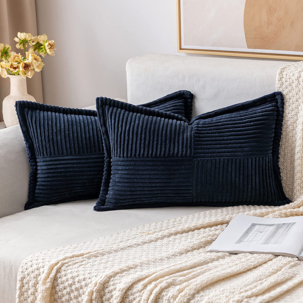 MIULEE Decorative Throw Pillow Covers for Couch Bed Livingroom 20x20 Inch Set of 2 Beige Boho Accent Throw Pllows Broadside Striped Patchwork Soft Corduroy Pillowcases