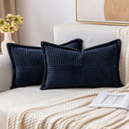 MIULEE Decorative Throw Pillow Covers for Couch Bed Livingroom 20x20 Inch Set of 2 Beige Boho Accent Throw Pllows Broadside Striped Patchwork Soft Corduroy Pillowcases