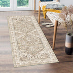 Yamaziot Washable Runner Rug, 2x8 Non-Slip Boho Vintage Hallway Rug Runner with Rubber Backing, Stain Resistant & Low Pile Faux Wool Distressed Carpet Runner for Bedroom, Kitchen, Laundry, Entrance