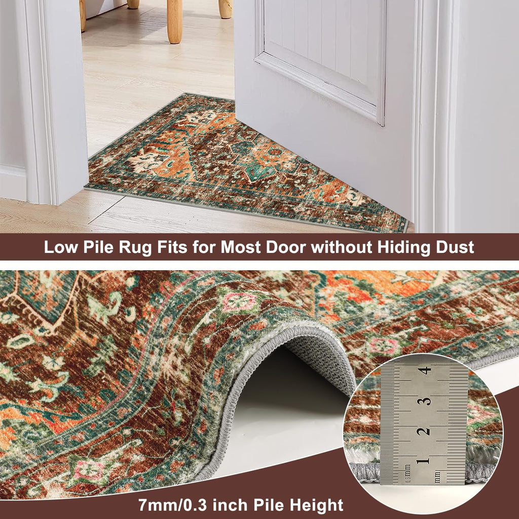 Yamaziot Washable Runner Rug, 2x8 Non-Slip Boho Vintage Hallway Rug Runner with Rubber Backing, Stain Resistant & Low Pile Faux Wool Distressed Carpet Runner for Bedroom, Kitchen, Laundry, Entrance