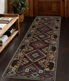 Hallway Runner Rug 2x6 Indoor Door Mat - Bear Rustic Cabin Non-Slip Entryway Rug, Low Pile Tribal Print for Kitchen, Bedroom
