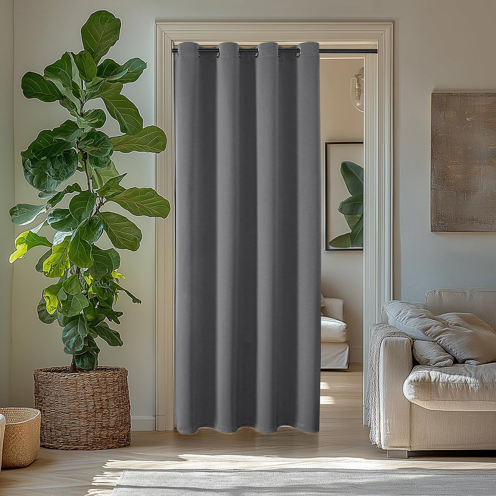 ChrisDowa Blackout Door Curtains for Doorway Privacy, Grommet Closet Curtains for Bedroom Closet Door, Thermal Insulated Temporary Doorway Cover Room Divider Drapes (1 Panel, Dark Grey, 34 x 80 Inch)