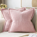 MIULEE Decorative Throw Pillow Covers for Couch Bed Livingroom 20x20 Inch Set of 2 Beige Boho Accent Throw Pllows Broadside Striped Patchwork Soft Corduroy Pillowcases