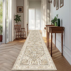 Yamaziot Washable Runner Rug, 2x8 Non-Slip Boho Vintage Hallway Rug Runner with Rubber Backing, Stain Resistant & Low Pile Faux Wool Distressed Carpet Runner for Bedroom, Kitchen, Laundry, Entrance