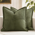 MIULEE Decorative Throw Pillow Covers for Couch Bed Livingroom 20x20 Inch Set of 2 Beige Boho Accent Throw Pllows Broadside Striped Patchwork Soft Corduroy Pillowcases
