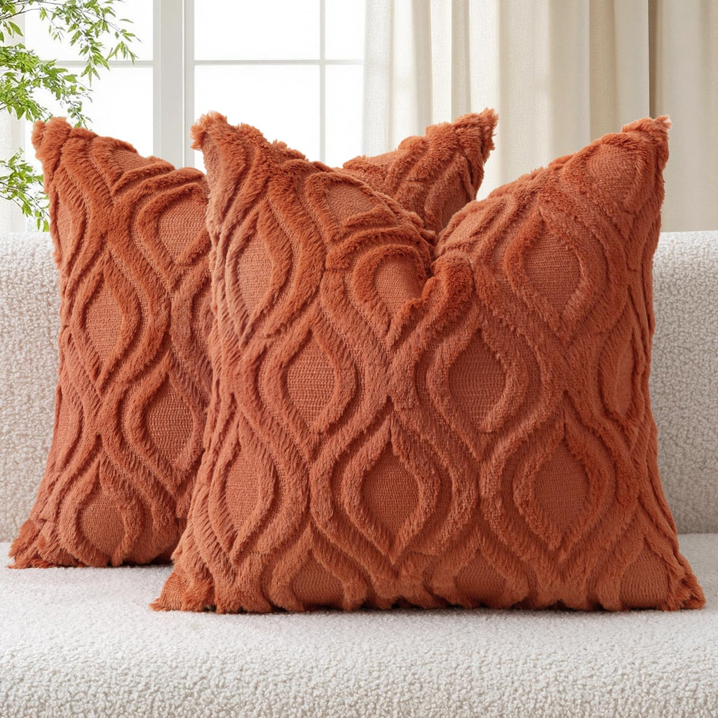 Set of 2 18x18 Inch Mustard Yellow Soft Plush Faux Wool Throw Pillow Covers Farmhouse Boho Decor for Sofa Bed Living Room
