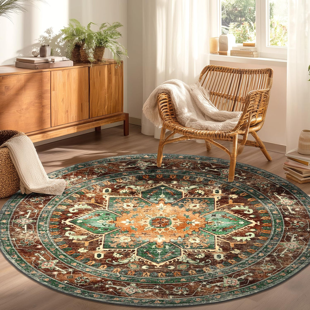Yamaziot Washable Runner Rug, 2x8 Non-Slip Boho Vintage Hallway Rug Runner with Rubber Backing, Stain Resistant & Low Pile Faux Wool Distressed Carpet Runner for Bedroom, Kitchen, Laundry, Entrance