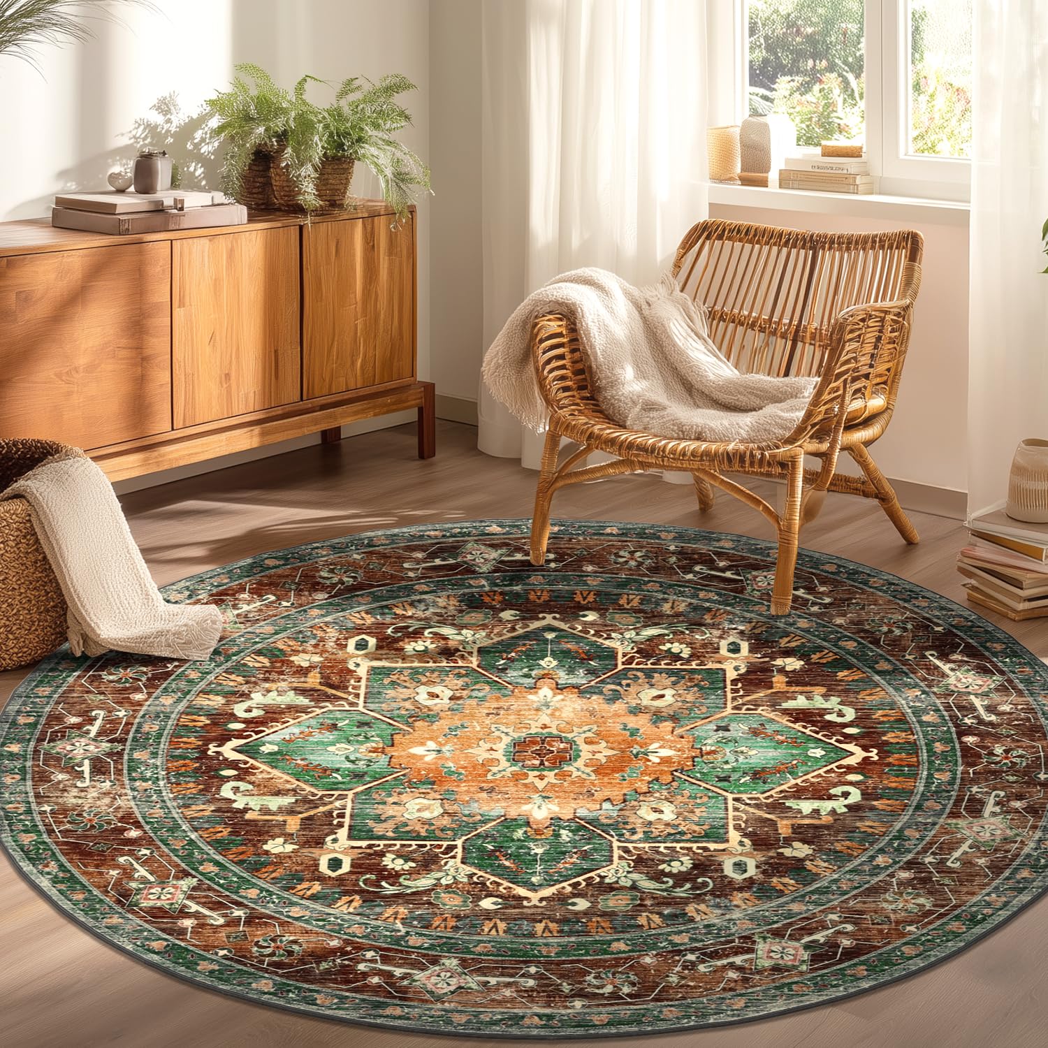 Yamaziot Washable Runner Rug, 2x8 Non-Slip Boho Vintage Hallway Rug Runner with Rubber Backing, Stain Resistant & Low Pile Faux Wool Distressed Carpet Runner for Bedroom, Kitchen, Laundry, Entrance