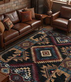 Hallway Runner Rug 2x6 Indoor Door Mat - Bear Rustic Cabin Non-Slip Entryway Rug, Low Pile Tribal Print for Kitchen, Bedroom