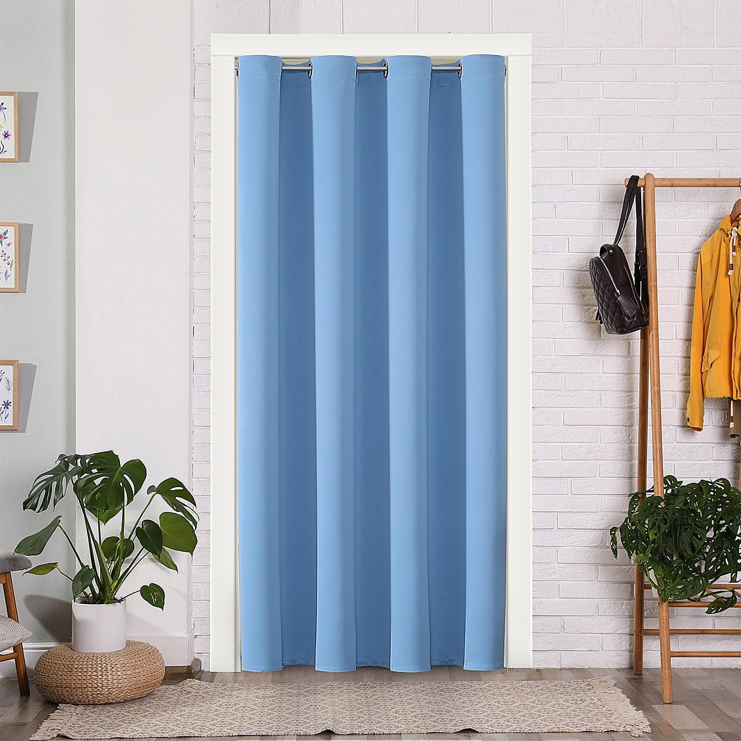 ChrisDowa Blackout Door Curtains for Doorway Privacy, Grommet Closet Curtains for Bedroom Closet Door, Thermal Insulated Temporary Doorway Cover Room Divider Drapes (1 Panel, Dark Grey, 34 x 80 Inch)