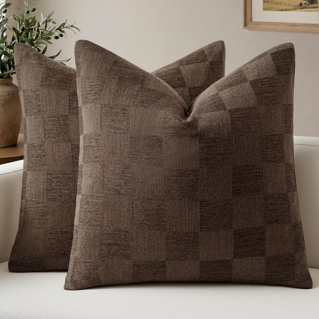 a moment Set of 2 Decorative Linen Throw Pillow Covers,Large Grid Textured Neutral Boho Farmhouse Cushion Covers,Soft Aesthetic Pillowcases for Couch Sofa Living Room Home Decor,20x20 Inch,Beige