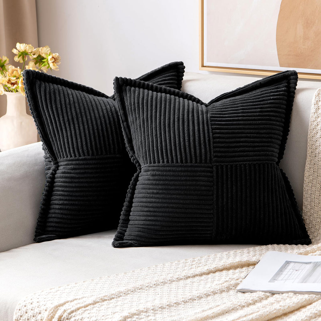 MIULEE Decorative Throw Pillow Covers for Couch Bed Livingroom 20x20 Inch Set of 2 Beige Boho Accent Throw Pllows Broadside Striped Patchwork Soft Corduroy Pillowcases