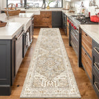 Yamaziot Washable Runner Rug, 2x8 Non-Slip Boho Vintage Hallway Rug Runner with Rubber Backing, Stain Resistant & Low Pile Faux Wool Distressed Carpet Runner for Bedroom, Kitchen, Laundry, Entrance