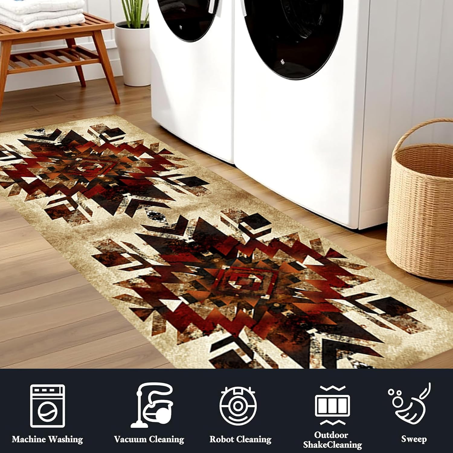 Southwestern Tribal Runner Rug, 2x6ft, Native American Ethnic Pattern Print Distressed Aztec Retro Throw Rugs, Cozy Reduce Noise Western Decor Rugs for Living Room Bedroom