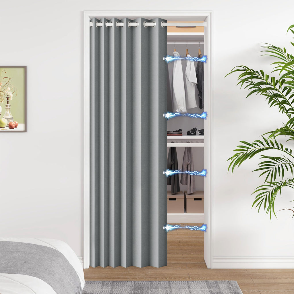 100% Blackout Privacy Door Curtain for Doorway, Magnetic Door Curtain for Closet & Hallway, 1 Panel, W45 x L80, Gray