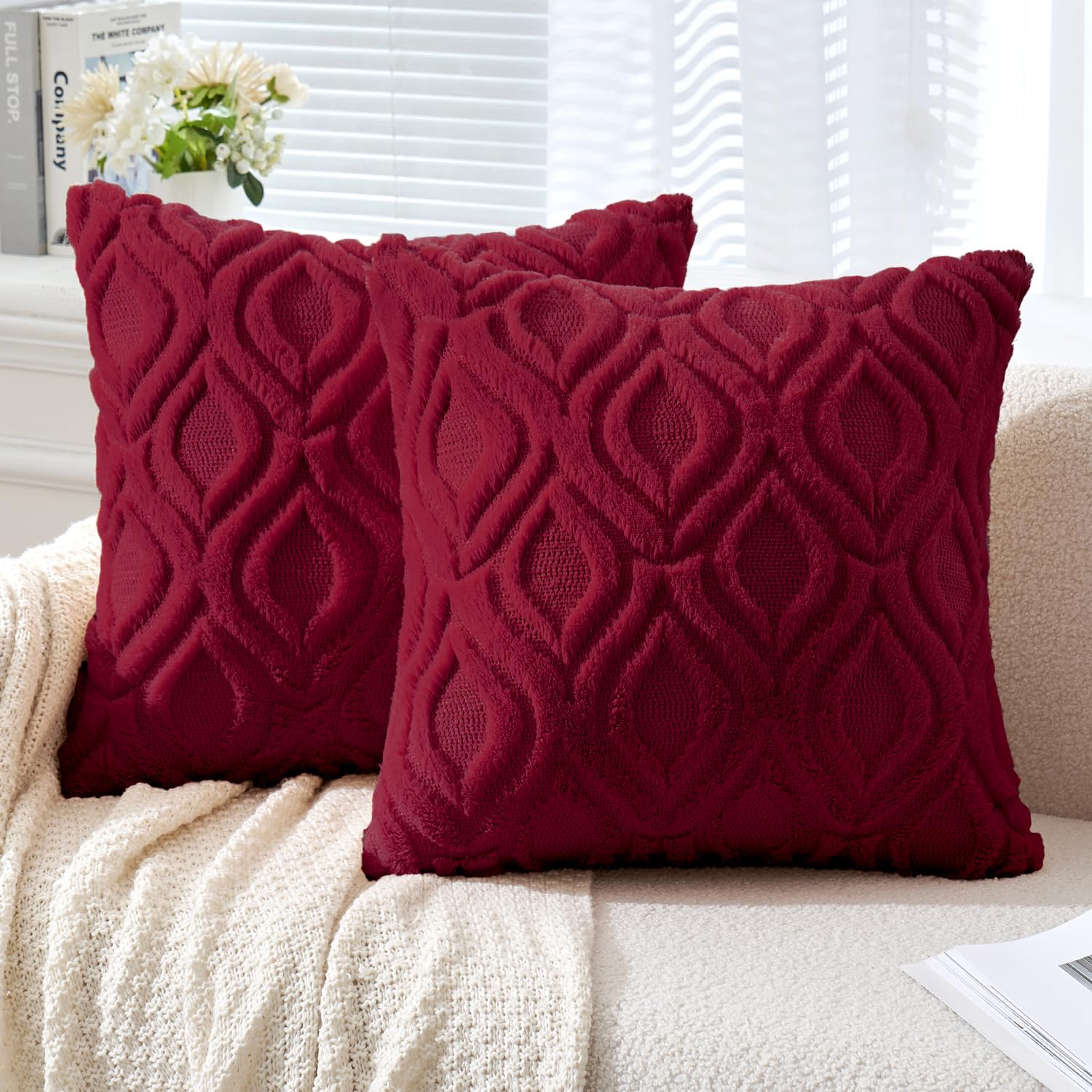 Set of 2 18x18 Inch Mustard Yellow Soft Plush Faux Wool Throw Pillow Covers Farmhouse Boho Decor for Sofa Bed Living Room