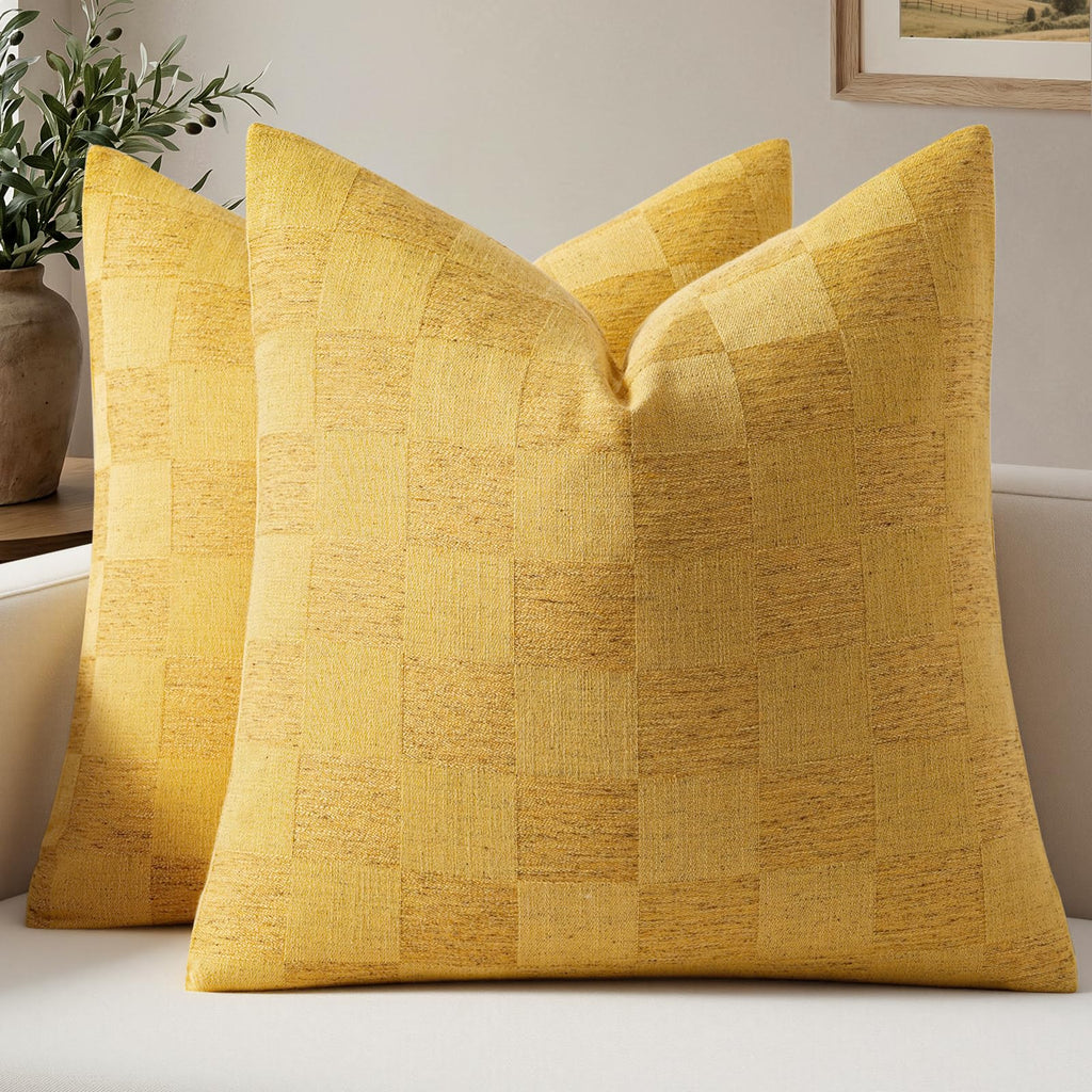 a moment Set of 2 Decorative Linen Throw Pillow Covers,Large Grid Textured Neutral Boho Farmhouse Cushion Covers,Soft Aesthetic Pillowcases for Couch Sofa Living Room Home Decor,20x20 Inch,Beige
