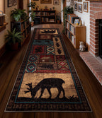 Hallway Runner Rug 2x6 Indoor Door Mat - Bear Rustic Cabin Non-Slip Entryway Rug, Low Pile Tribal Print for Kitchen, Bedroom