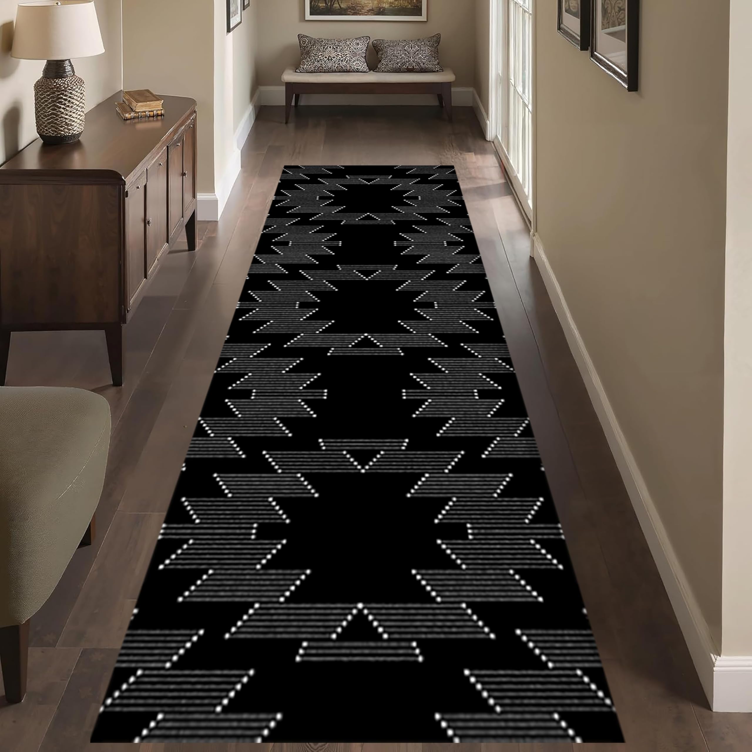 Southwestern Tribal Runner Rug, 2x6ft, Native American Ethnic Pattern Print Distressed Aztec Retro Throw Rugs, Cozy Reduce Noise Western Decor Rugs for Living Room Bedroom