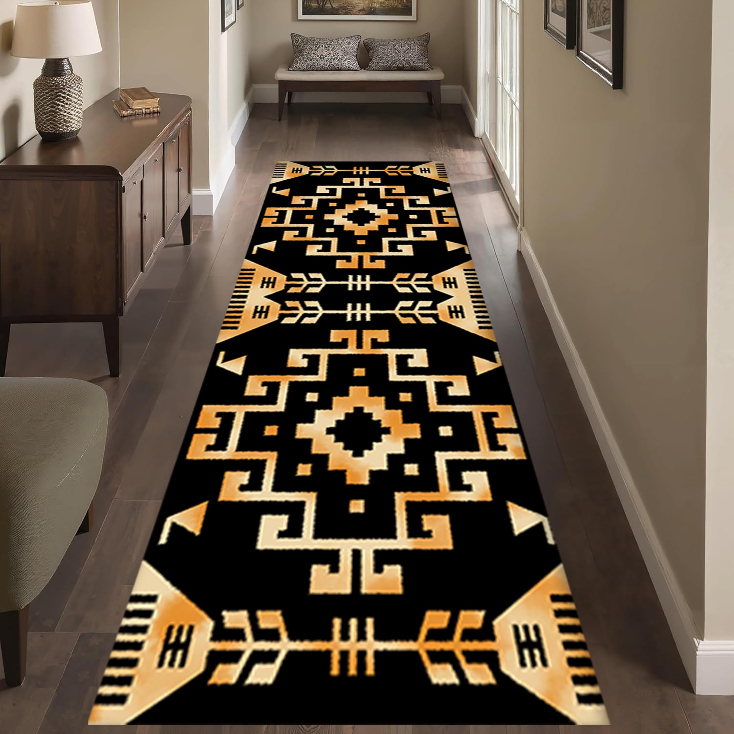 Southwestern Tribal Runner Rug, 2x6ft, Native American Ethnic Pattern Print Distressed Aztec Retro Throw Rugs, Cozy Reduce Noise Western Decor Rugs for Living Room Bedroom