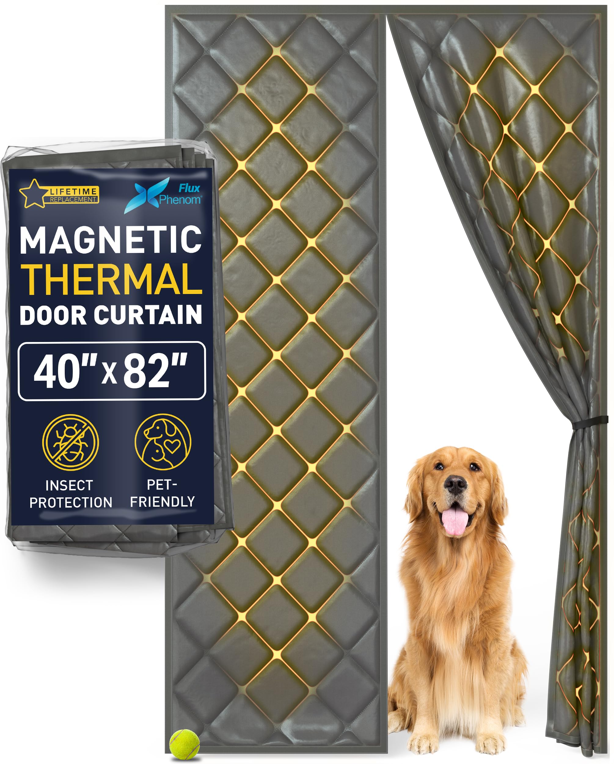 Flux Phenom Thermal Insulated Door Cover - Easy Install - Temperature Protection Barrier, Keeps Warm Air in, 50 Magnets for Secure Gap Free Closure, Magnetic Door Curtain for Winter - 40"x82"