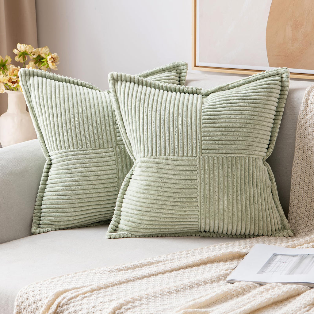 MIULEE Decorative Throw Pillow Covers for Couch Bed Livingroom 20x20 Inch Set of 2 Beige Boho Accent Throw Pllows Broadside Striped Patchwork Soft Corduroy Pillowcases