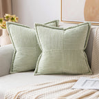 MIULEE Decorative Throw Pillow Covers for Couch Bed Livingroom 20x20 Inch Set of 2 Beige Boho Accent Throw Pllows Broadside Striped Patchwork Soft Corduroy Pillowcases