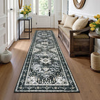 Yamaziot Washable Runner Rug, 2x8 Non-Slip Boho Vintage Hallway Rug Runner with Rubber Backing, Stain Resistant & Low Pile Faux Wool Distressed Carpet Runner for Bedroom, Kitchen, Laundry, Entrance
